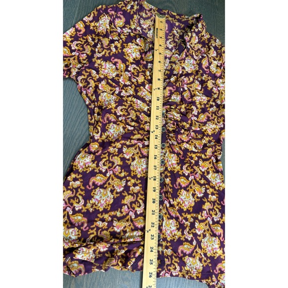 FREE PEOPLE Lucky Shirtee In Cosmo Paisley Ruched V Neck SHIRT Mesh Boho y2k L - Picture 9 of 10